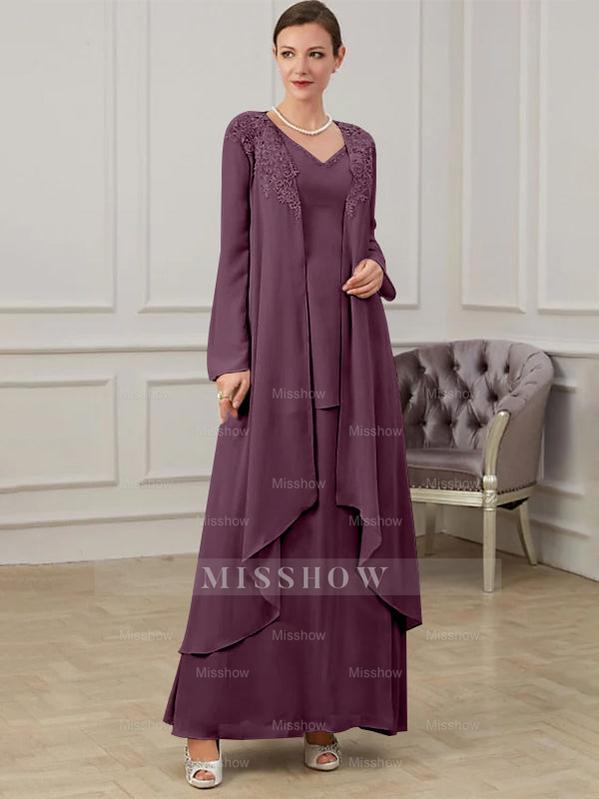 Floor-Length V-Neck A-Line Princess Gown for the Mother of the Bride