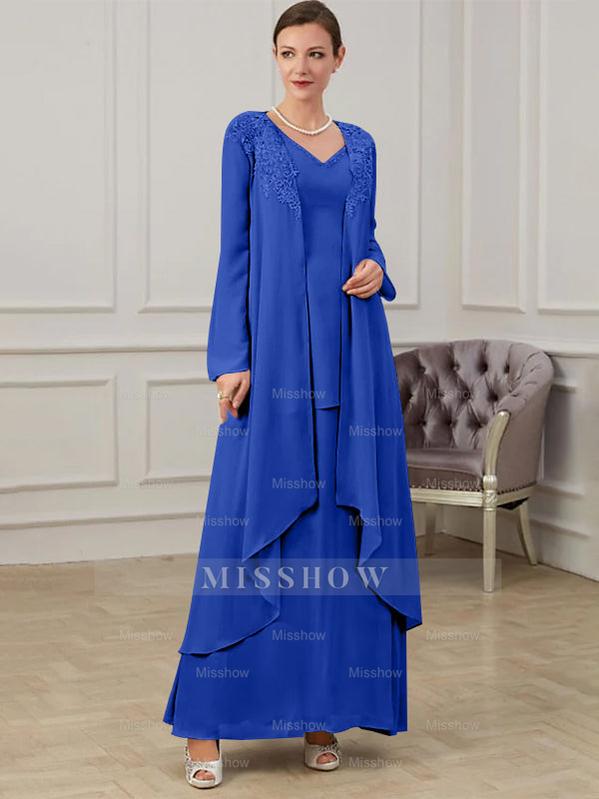 Floor-Length V-Neck A-Line Princess Gown for the Mother of the Bride