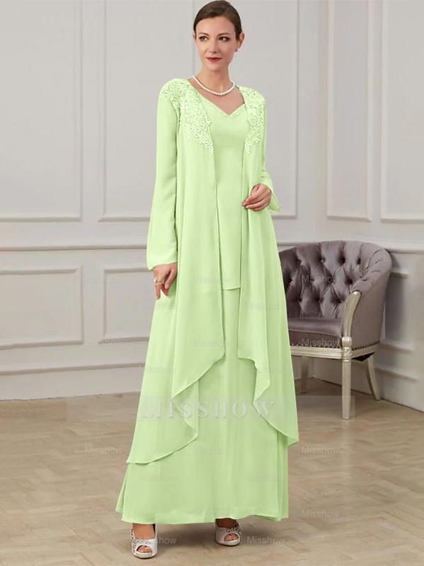 Floor-Length V-Neck A-Line Princess Gown for the Mother of the Bride