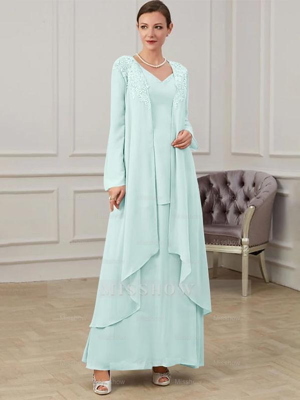 Floor-Length V-Neck A-Line Princess Gown for the Mother of the Bride
