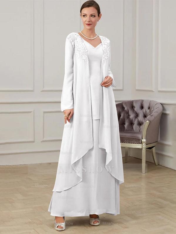 Floor-Length V-Neck A-Line Princess Gown for the Mother of the Bride
