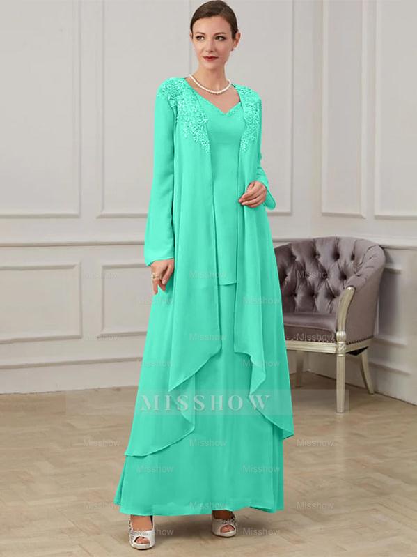 Floor-Length V-Neck A-Line Princess Gown for the Mother of the Bride