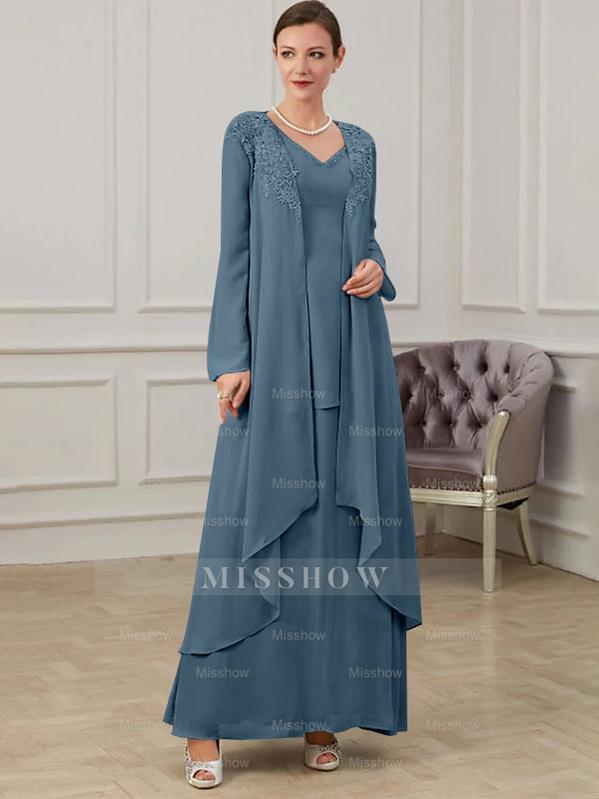 Floor-Length V-Neck A-Line Princess Gown for the Mother of the Bride