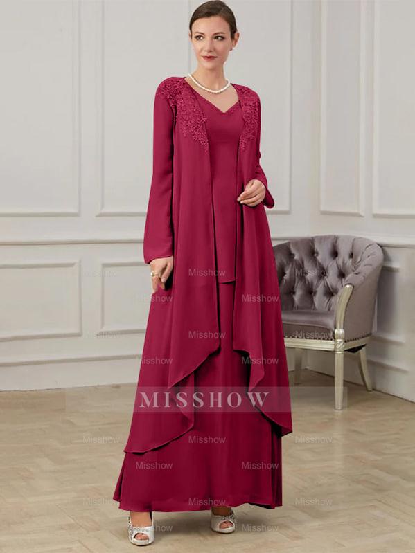 Floor-Length V-Neck A-Line Princess Gown for the Mother of the Bride