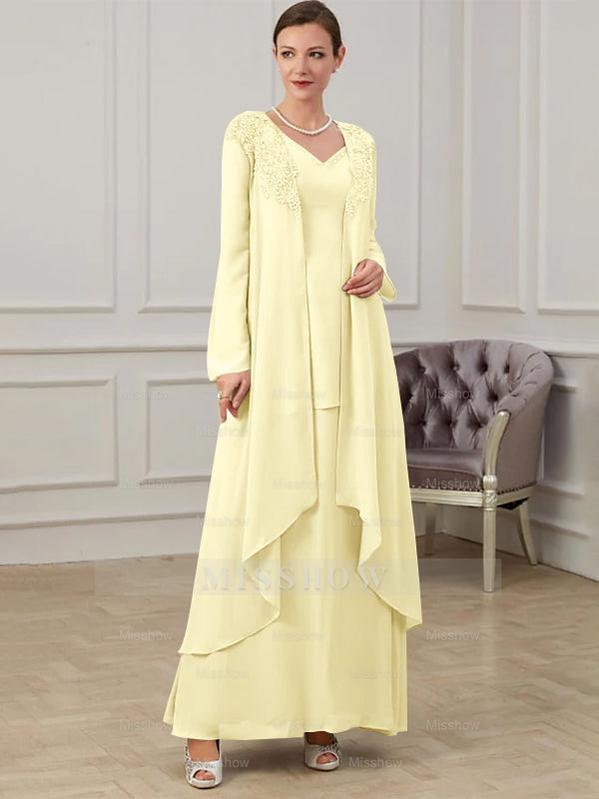 Floor-Length V-Neck A-Line Princess Gown for the Mother of the Bride