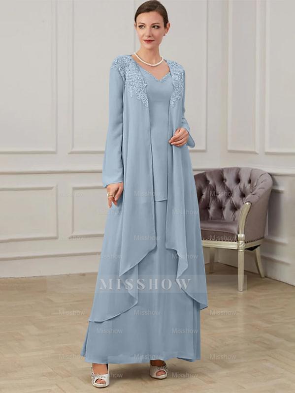 Floor-Length V-Neck A-Line Princess Gown for the Mother of the Bride