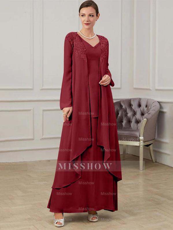Floor-Length V-Neck A-Line Princess Gown for the Mother of the Bride