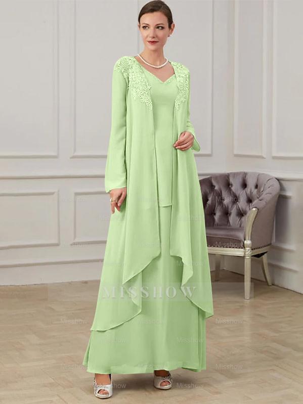 Floor-Length V-Neck A-Line Princess Gown for the Mother of the Bride