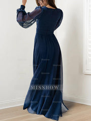 Floor-Length V-Neck A-Line Princess Gown with Ruffles for the Mother of the Bride