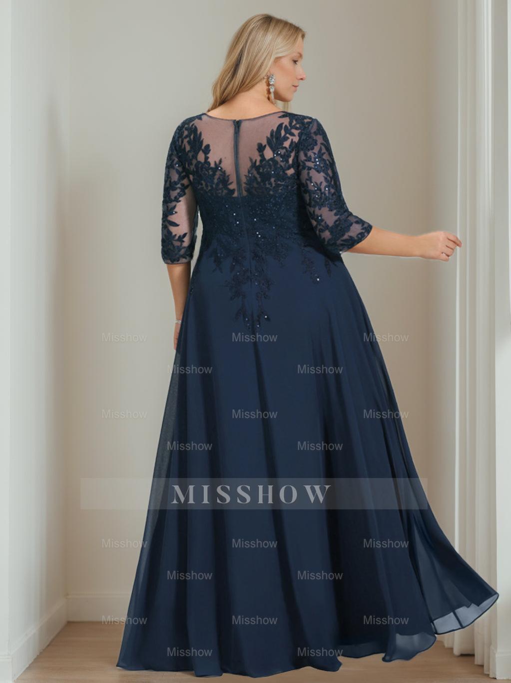 Floor-Length V-Neck A-Line Princess Mother of the Bride Dresses with Half Sleeves and Sequins