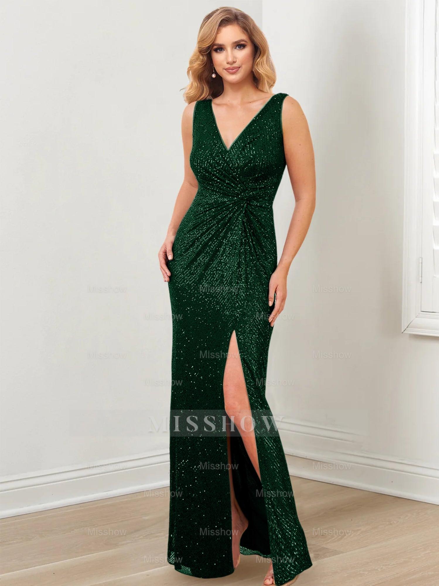 Floor-Length V-Neck Sheath/Column Gowns for the Mother of the Bride