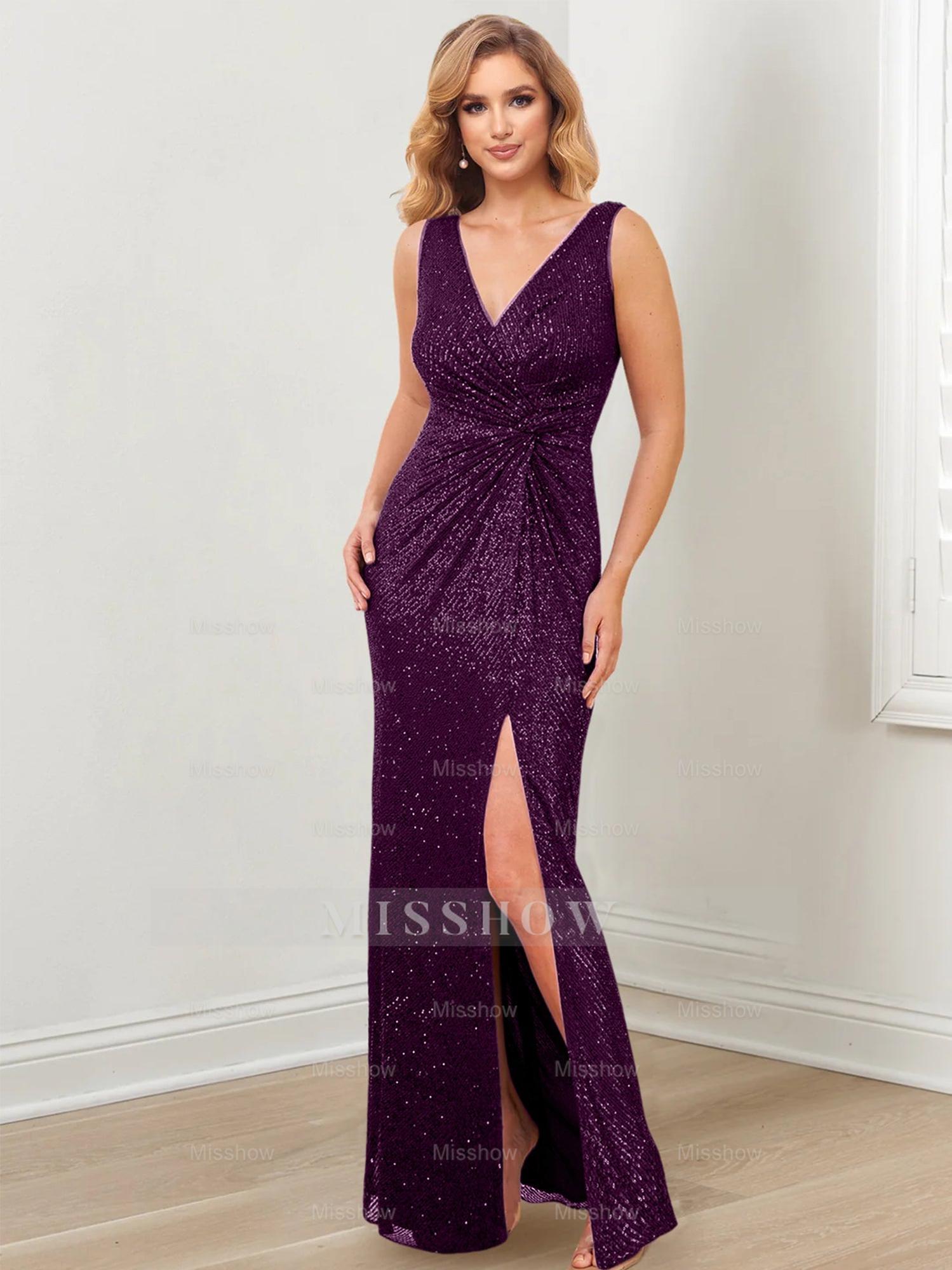 Floor-Length V-Neck Sheath/Column Gowns for the Mother of the Bride