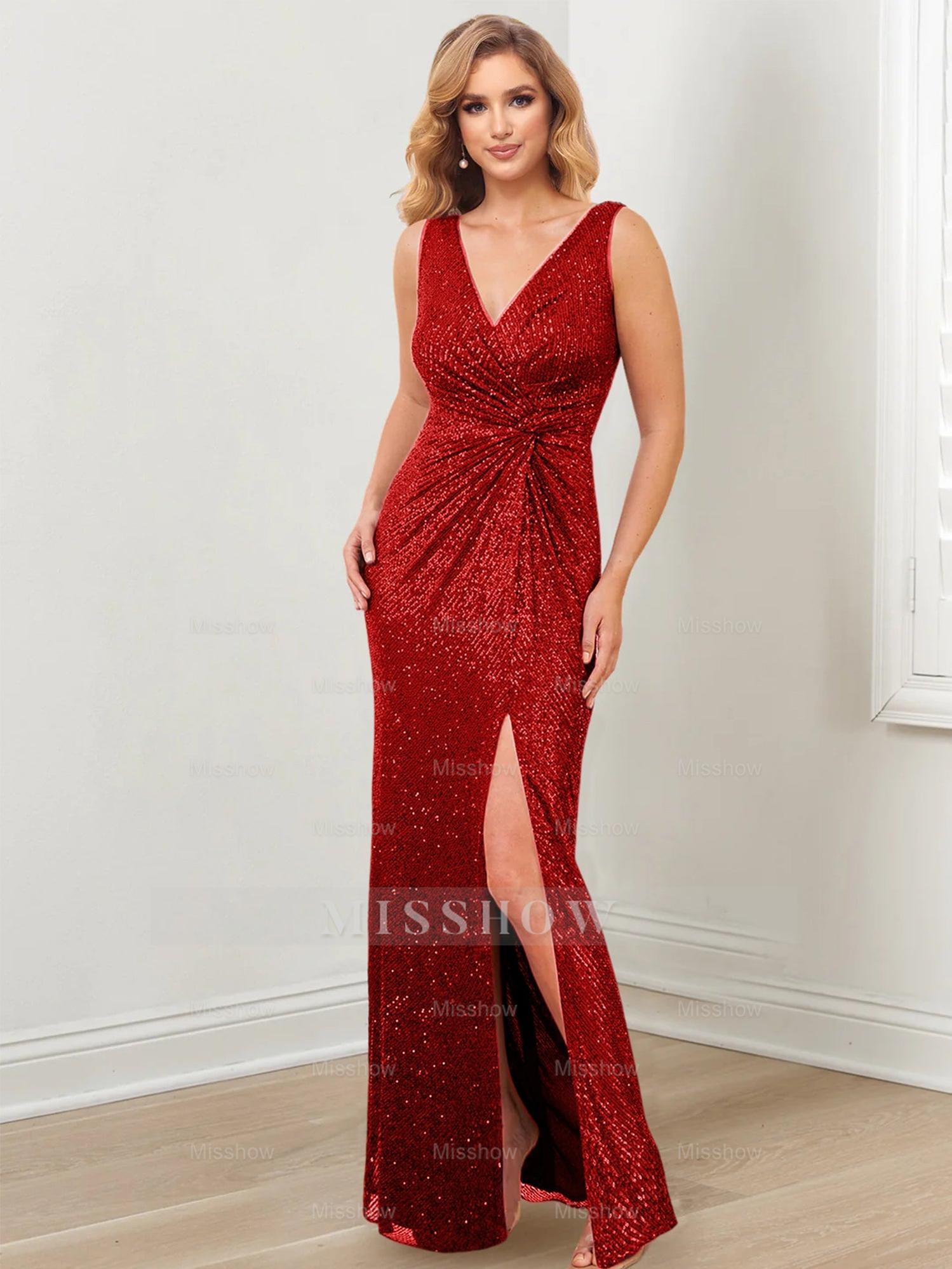 Floor-Length V-Neck Sheath/Column Gowns for the Mother of the Bride