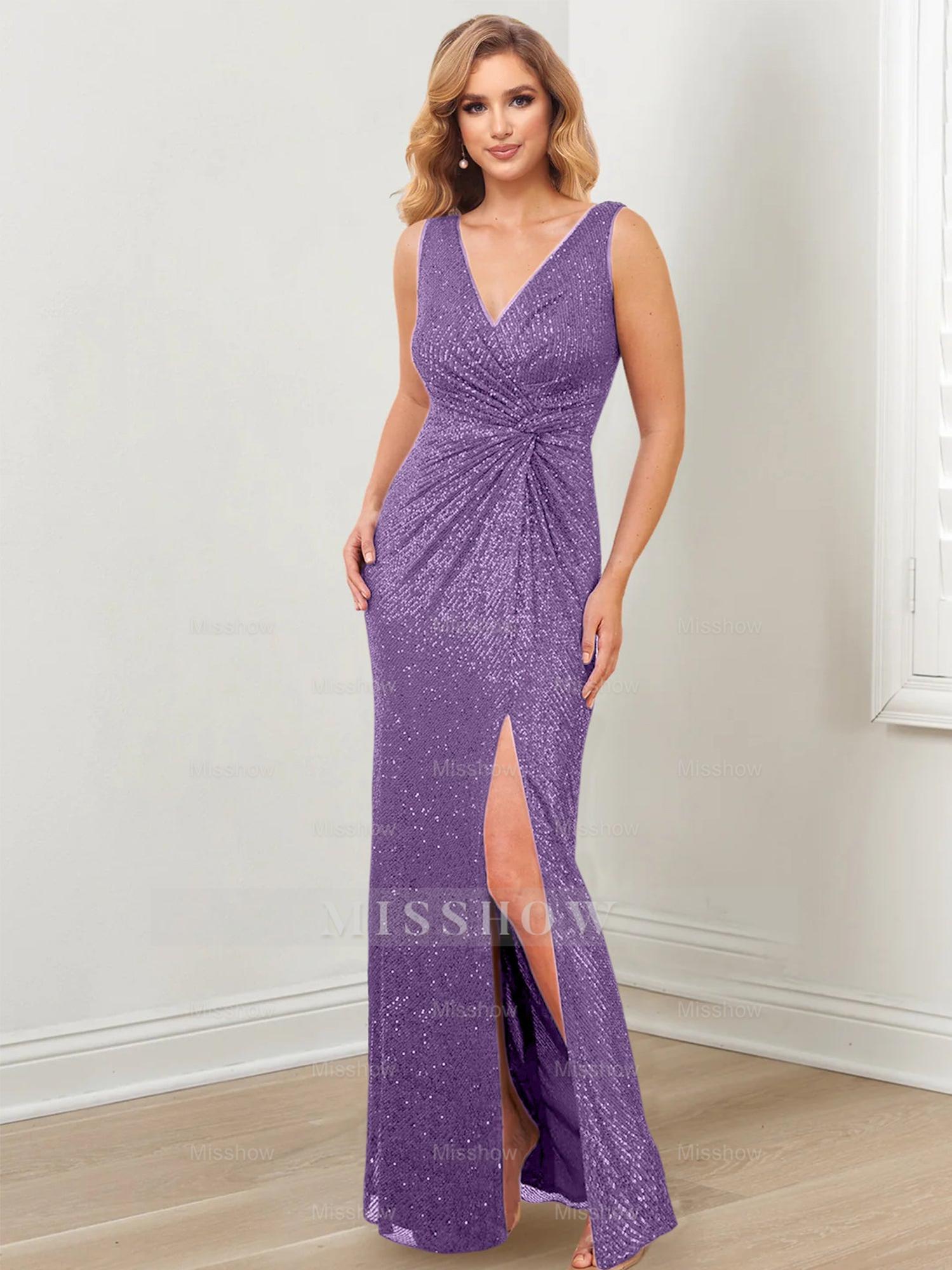 Floor-Length V-Neck Sheath/Column Gowns for the Mother of the Bride
