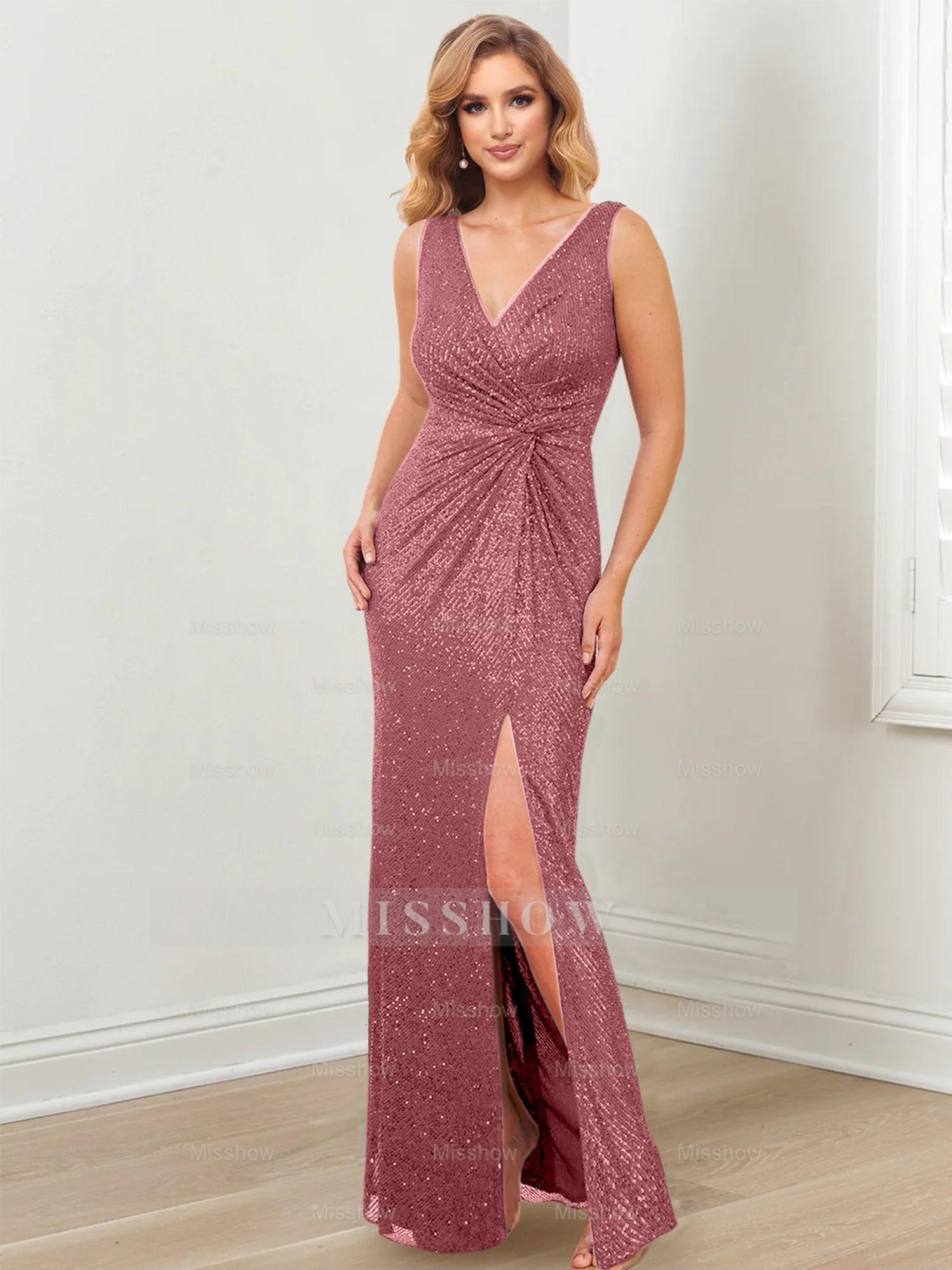 Floor-Length V-Neck Sheath/Column Gowns for the Mother of the Bride