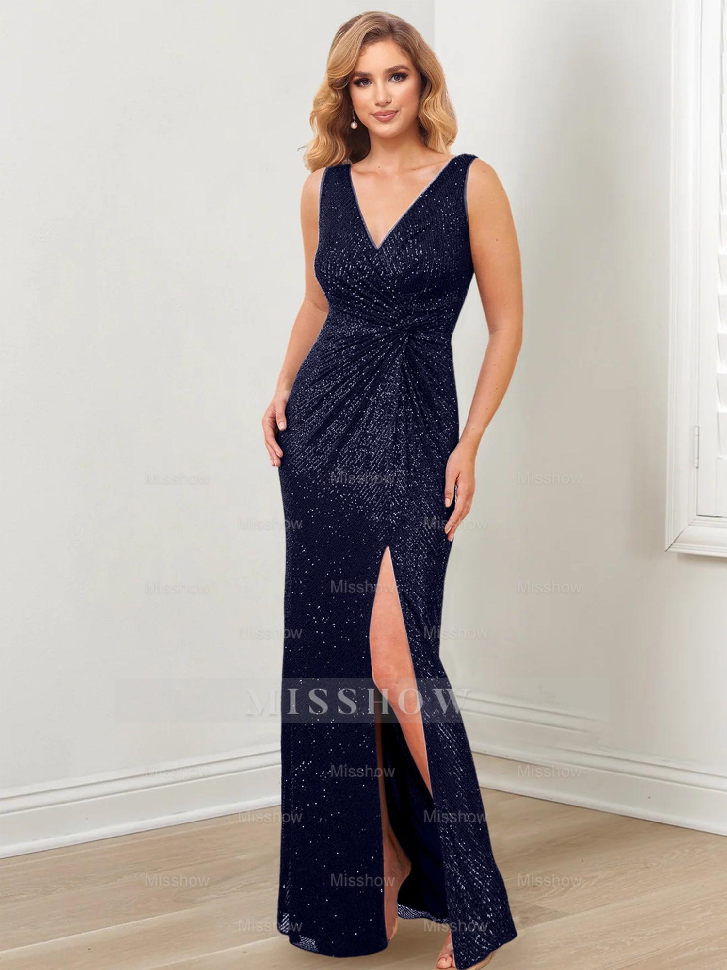 Floor-Length V-Neck Sheath/Column Gowns for the Mother of the Bride