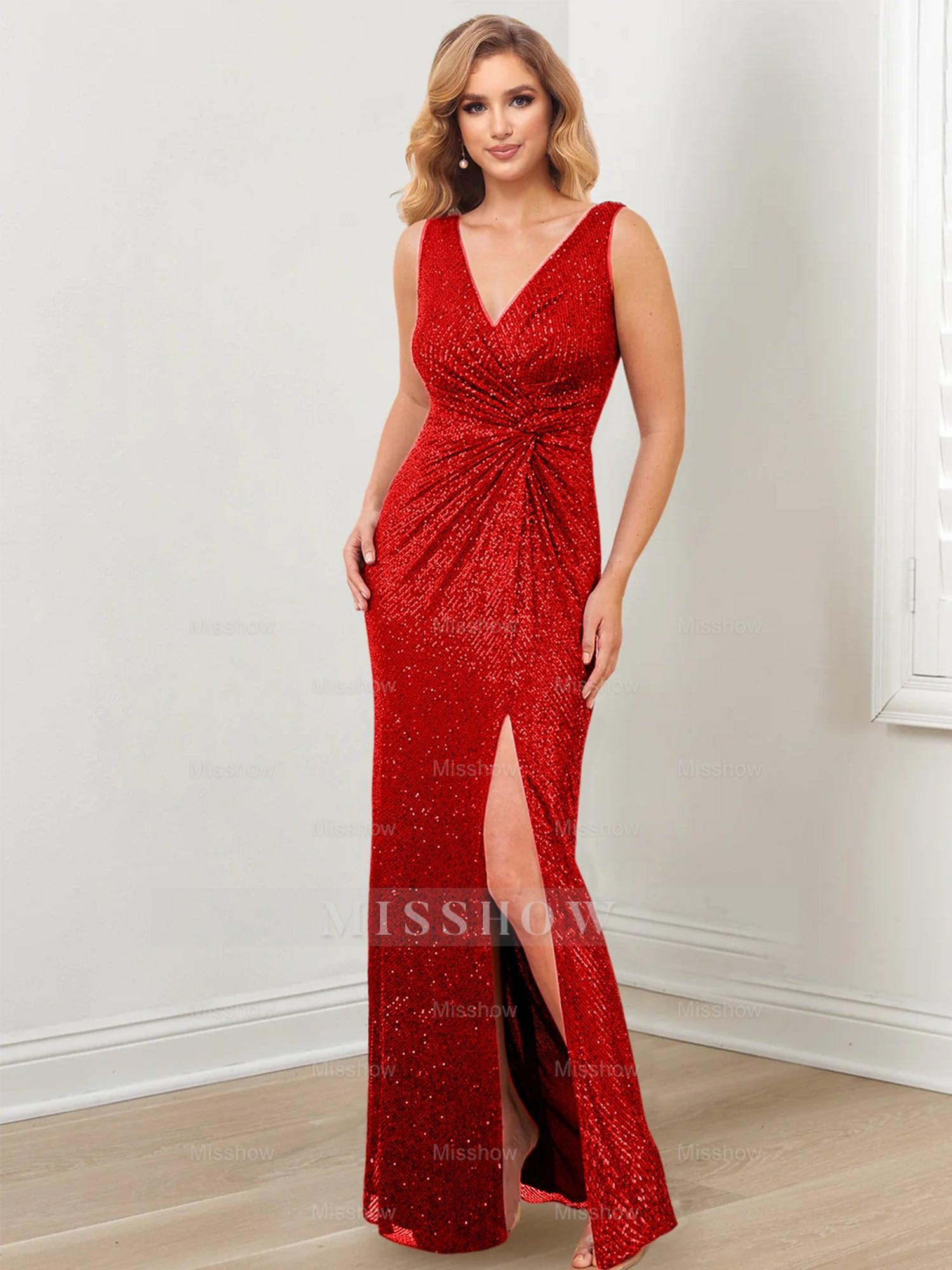 Floor-Length V-Neck Sheath/Column Gowns for the Mother of the Bride
