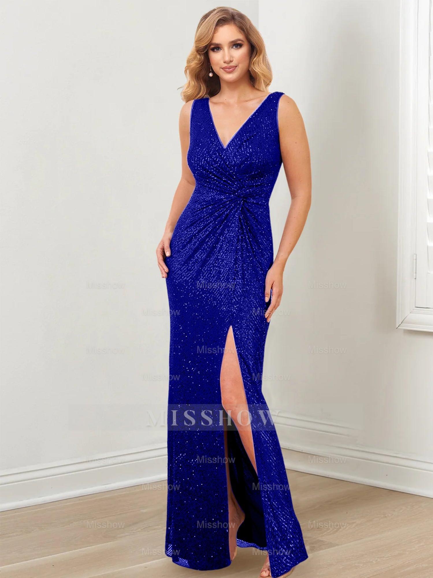 Floor-Length V-Neck Sheath/Column Gowns for the Mother of the Bride
