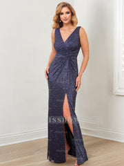 Floor-Length V-Neck Sheath/Column Gowns for the Mother of the Bride