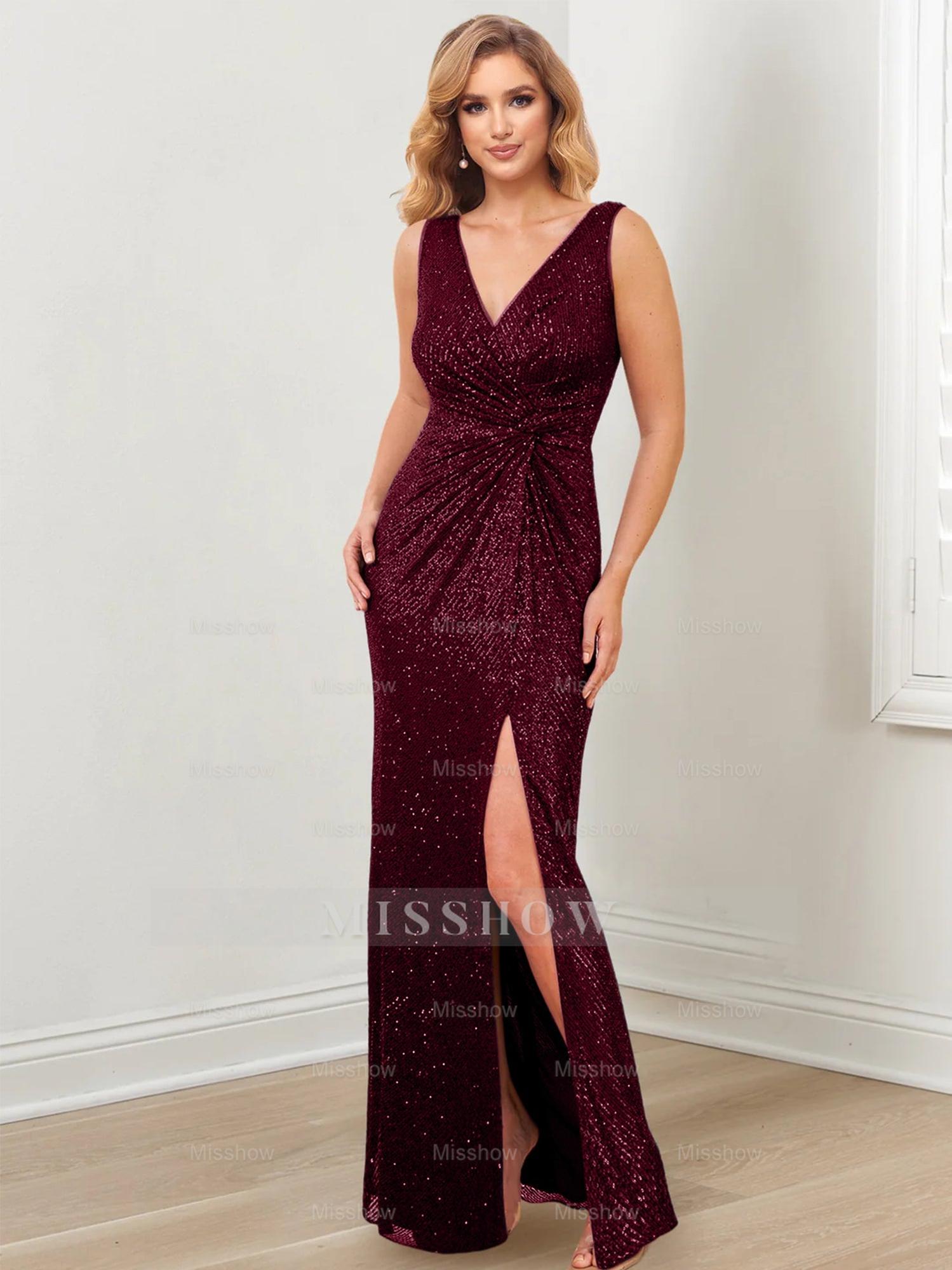 Floor-Length V-Neck Sheath/Column Gowns for the Mother of the Bride