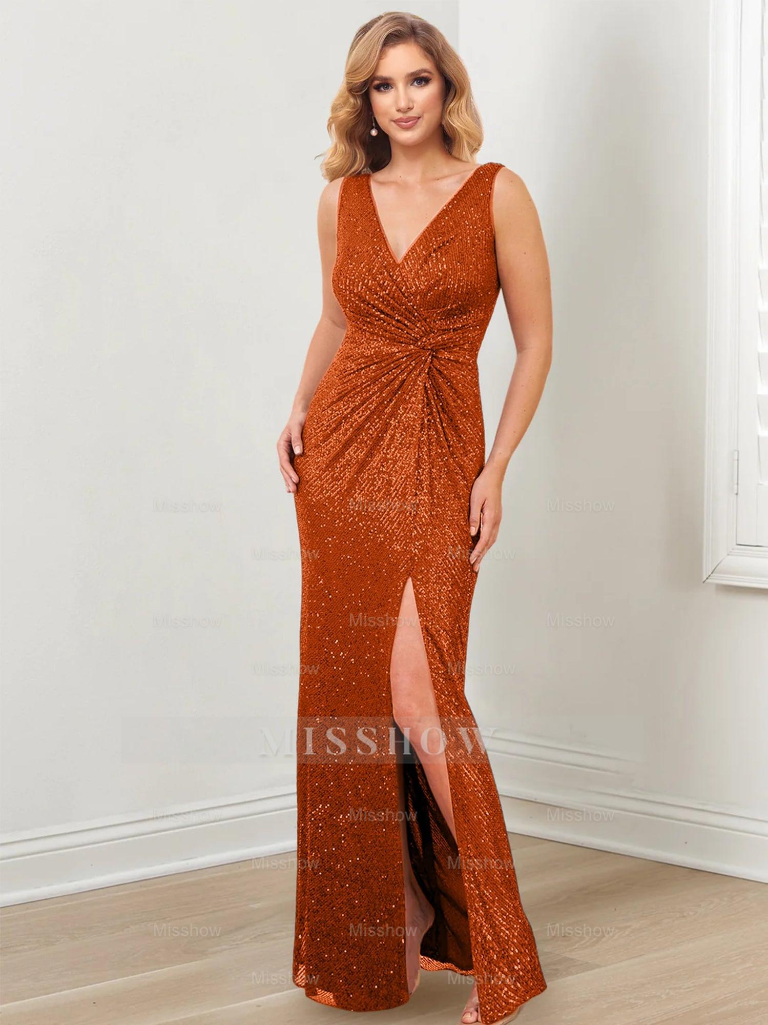 Floor-Length V-Neck Sheath/Column Gowns for the Mother of the Bride