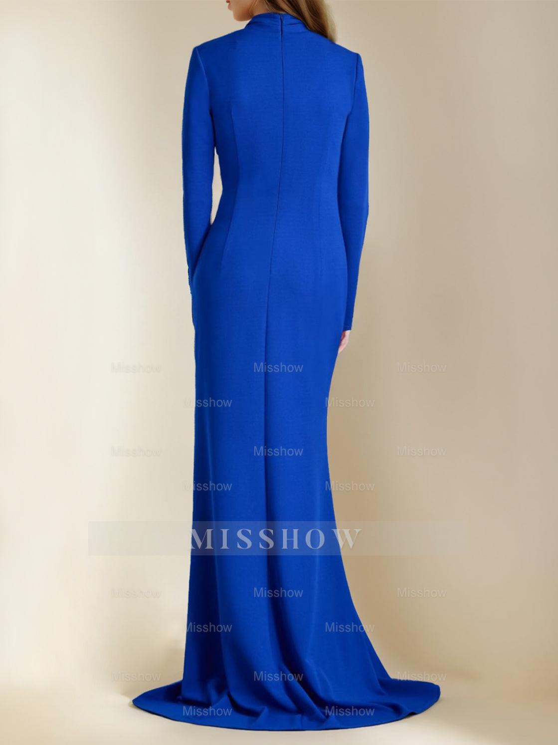 Floor-Length V-Neck Trumpet Mother of the Bride Dress with Mermaid Silhouette and Side Split