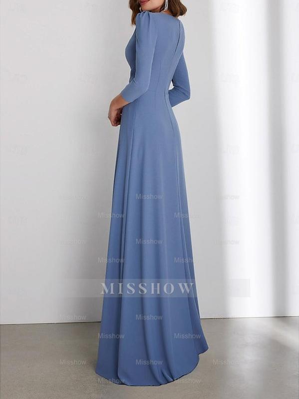 Floor-Length V-Neck Wedding Guest Dress with 3/4 Sleeves and Criss-Cross Ruching