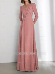 Floor-Length V-Neck Wedding Guest Dress with 3/4 Sleeves and Criss-Cross Ruching