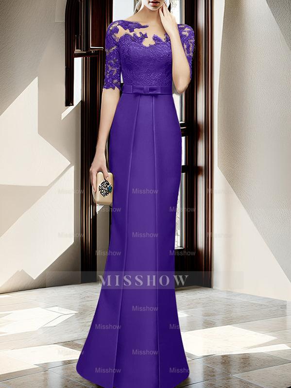 Floor-length Mother of the Bride Dresses with Sheath/Column Illusion Neck