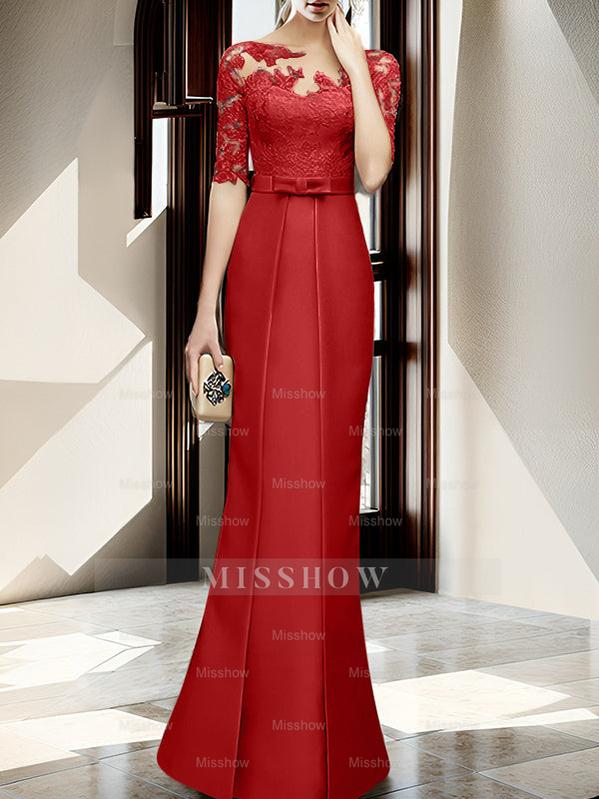 Floor-length Mother of the Bride Dresses with Sheath/Column Illusion Neck