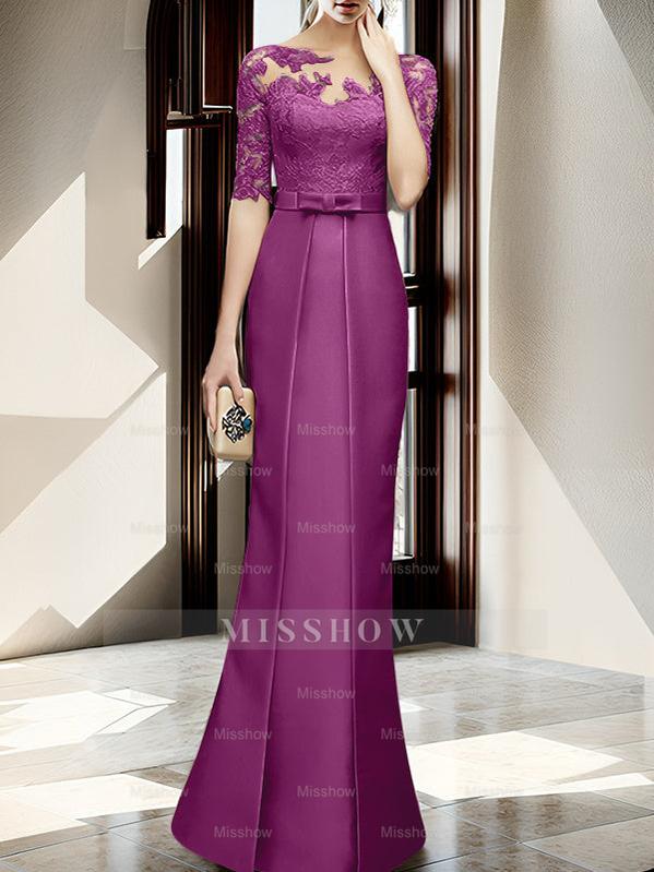 Floor-length Mother of the Bride Dresses with Sheath/Column Illusion Neck