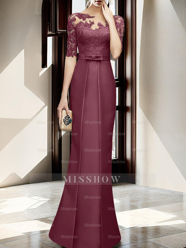 Floor-length Mother of the Bride Dresses with Sheath/Column Illusion Neck