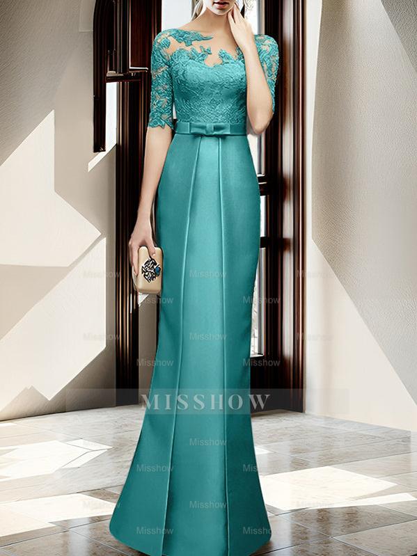 Floor-length Mother of the Bride Dresses with Sheath/Column Illusion Neck