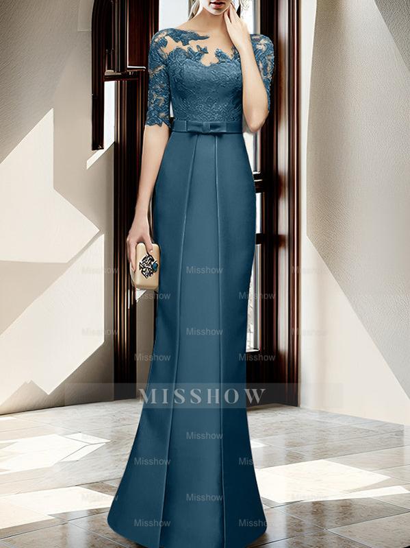 Floor-length Mother of the Bride Dresses with Sheath/Column Illusion Neck