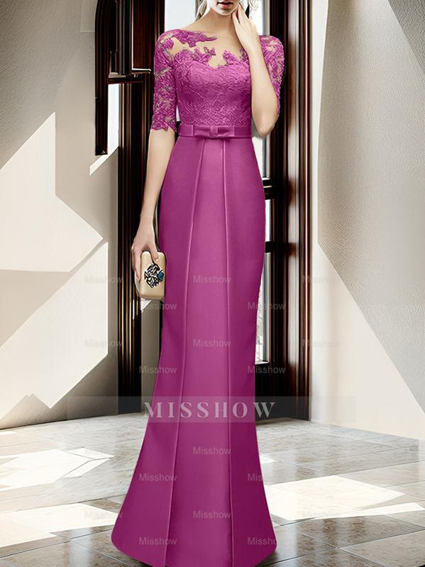 Floor-length Mother of the Bride Dresses with Sheath/Column Illusion Neck