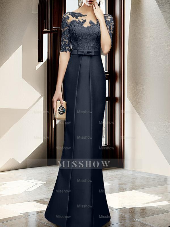 Floor-length Mother of the Bride Dresses with Sheath/Column Illusion Neck