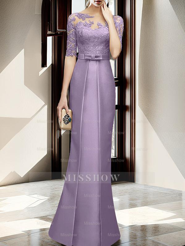 Floor-length Mother of the Bride Dresses with Sheath/Column Illusion Neck