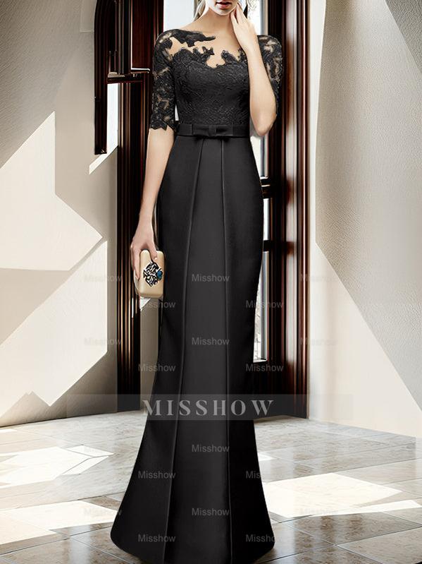 Floor-length Mother of the Bride Dresses with Sheath/Column Illusion Neck