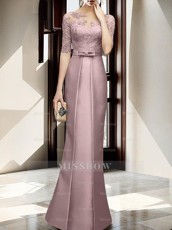 Floor-length Mother of the Bride Dresses with Sheath/Column Illusion Neck