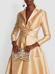 Floor-length V-Neck Evening Gowns with Long Sleeves in A-Line/Princess Cut