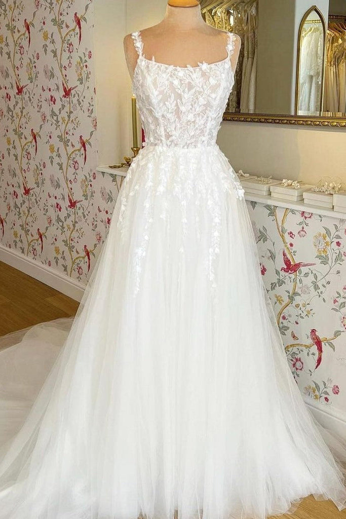 flowing ivory dress Lady Black Tie - Alisha Gown - Ivory - Tulle A-line Dress With Open Back