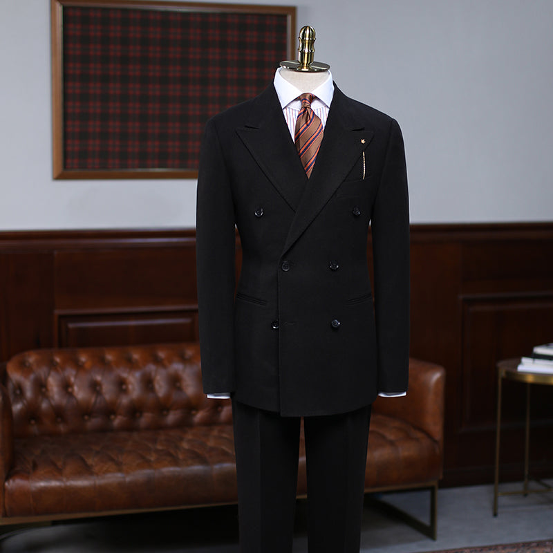 Formal All Black Peak Lapel Double Breasted Custom Business Suit
