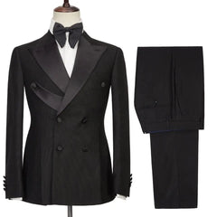 Formal Black Double-Breasted Peaked Lapel Prom Suit