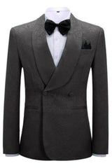 Formal Black Jacquard Shawl Collar Double Breasted Groom's Suit