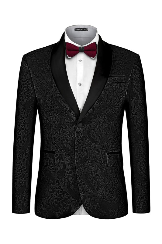 Formal Black Jacquard Shawl Collar Men's Wedding Ensemble
