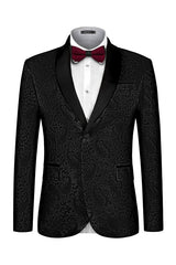 Formal Black Jacquard Shawl Collar Men's Wedding Ensemble