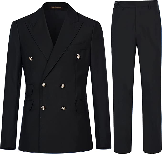 Formal Black Peak Lapel Double-Breasted Business Ensemble