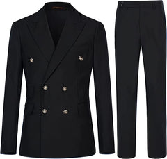 Formal Black Peak Lapel Double-Breasted Business Ensemble