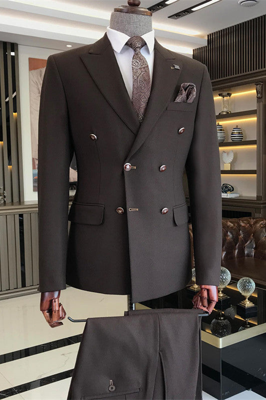 Formal Black Peak Lapel Slim-Fit Two-Piece Men's Business Suit