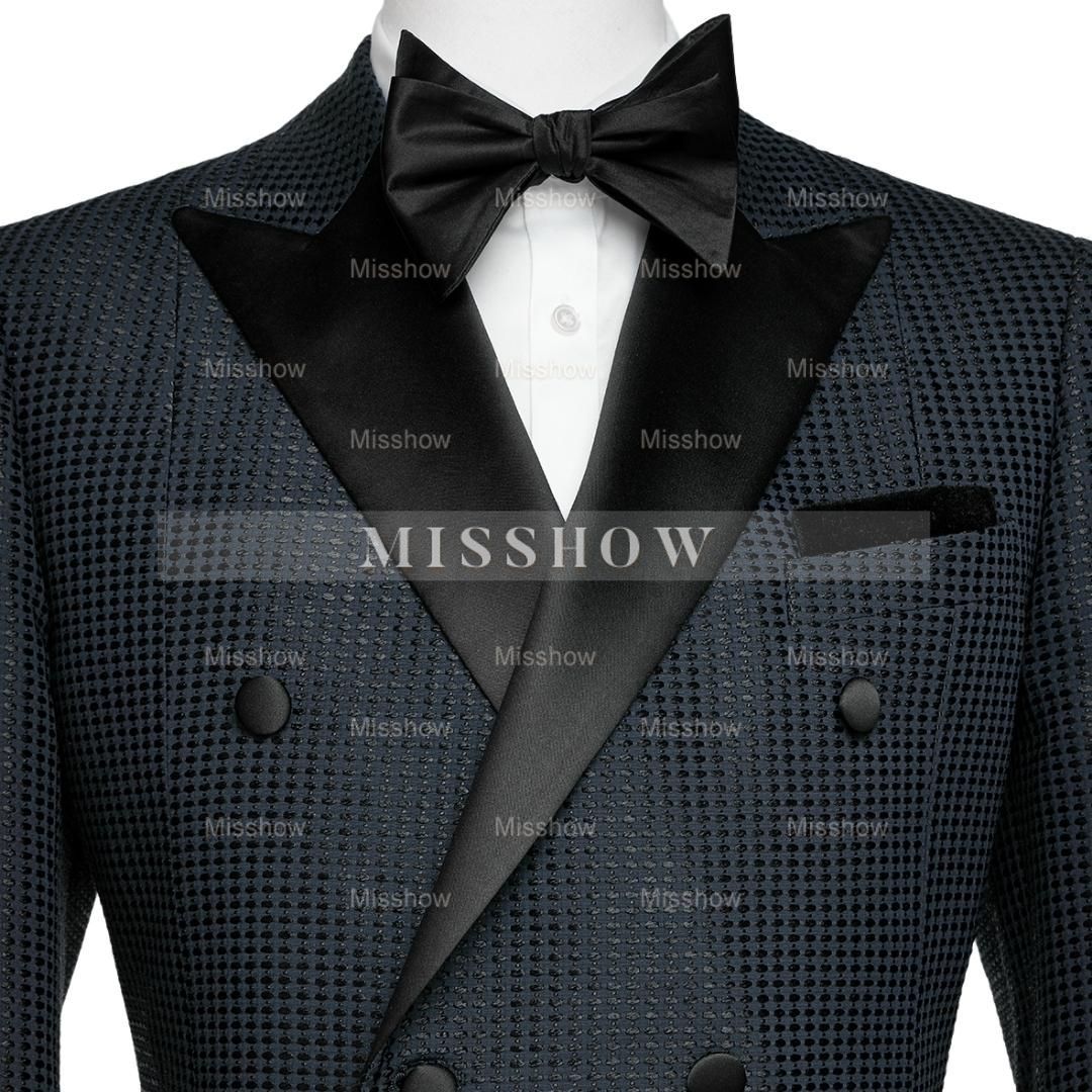 Formal Black Peaked Lapel Double-Breasted Evening Wear